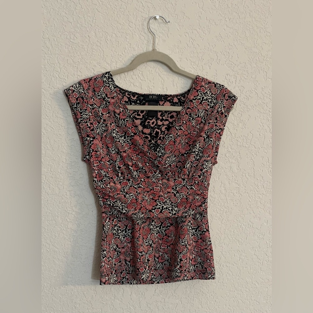 BCBGMaxAzria Pink and Black Floral Top